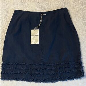 Women’s Tommy Bahama Blue Cotton Skirt Size 4 Ruffle Fray Fully Lined